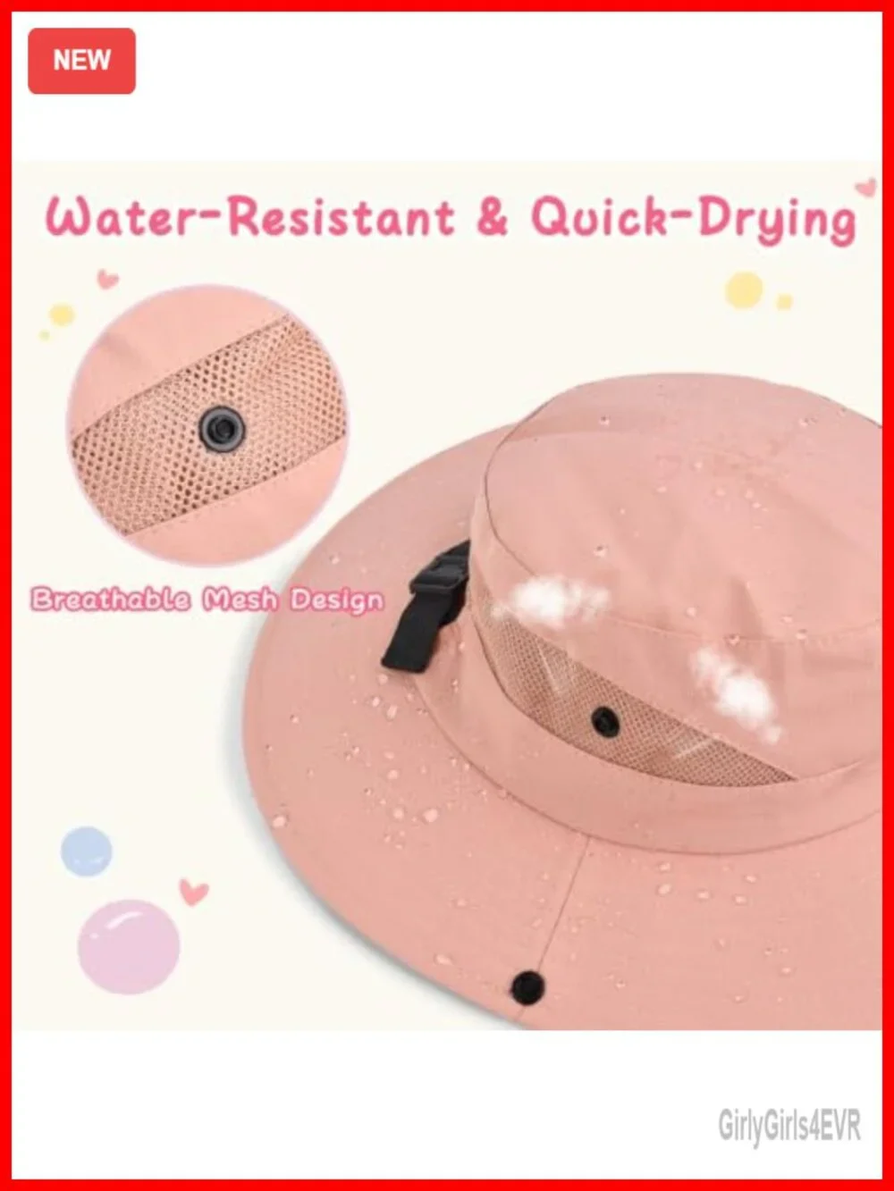 UPF 50+ Girls Ponytail Sun Hat Quick Dry Bucket Mesh Hat